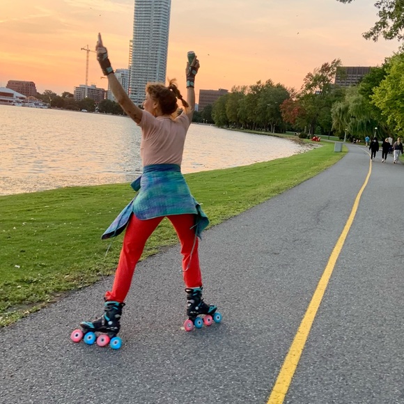 Hand painted straight legged bright coral BCBG Maxmara Slack size 8 - Picture 8 of 16